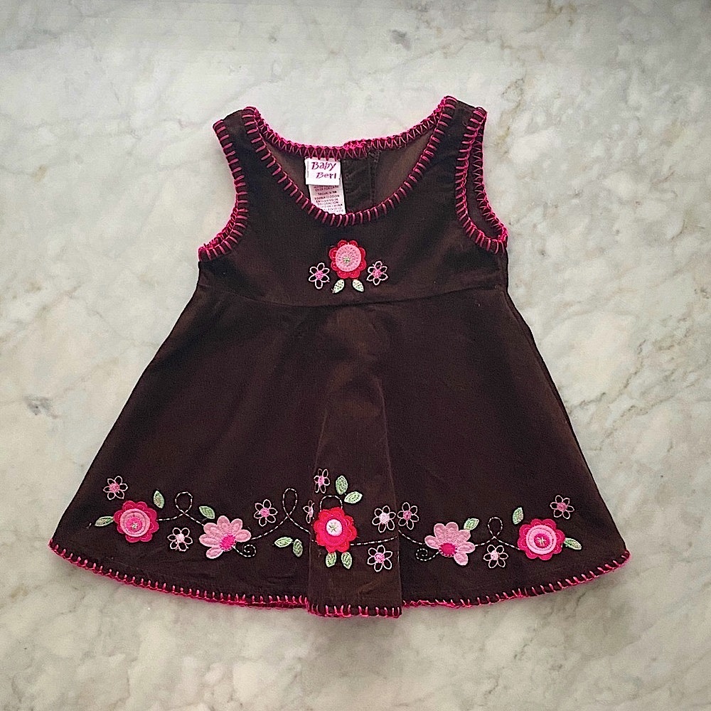 6-9M Baby Beri Brown Corduroy  Pinnie Dress